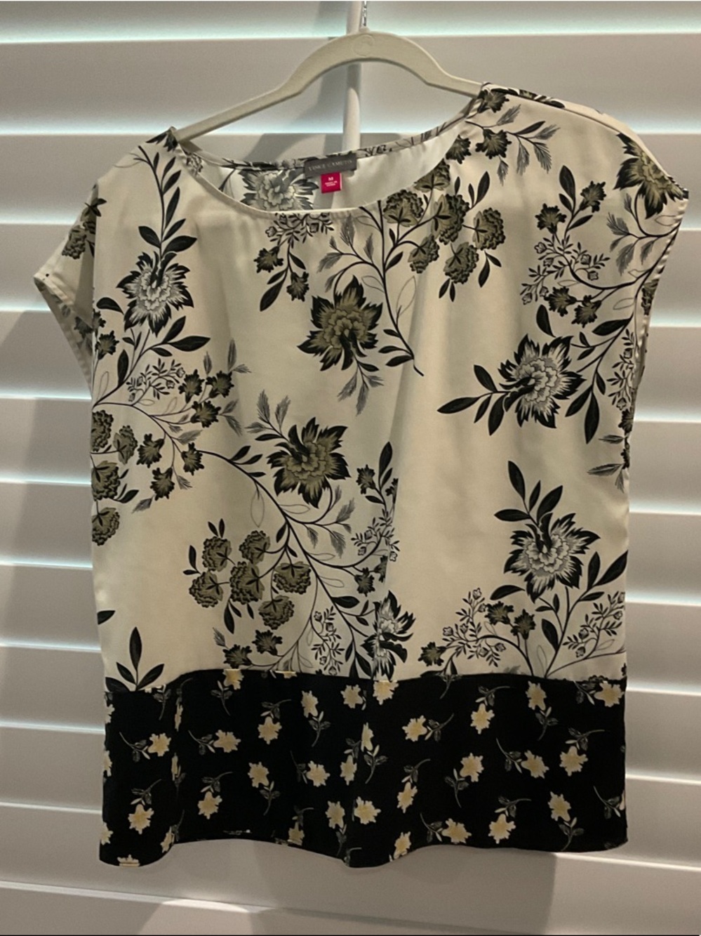 Vince Camuto Ivory Blouse with Black Floral Print